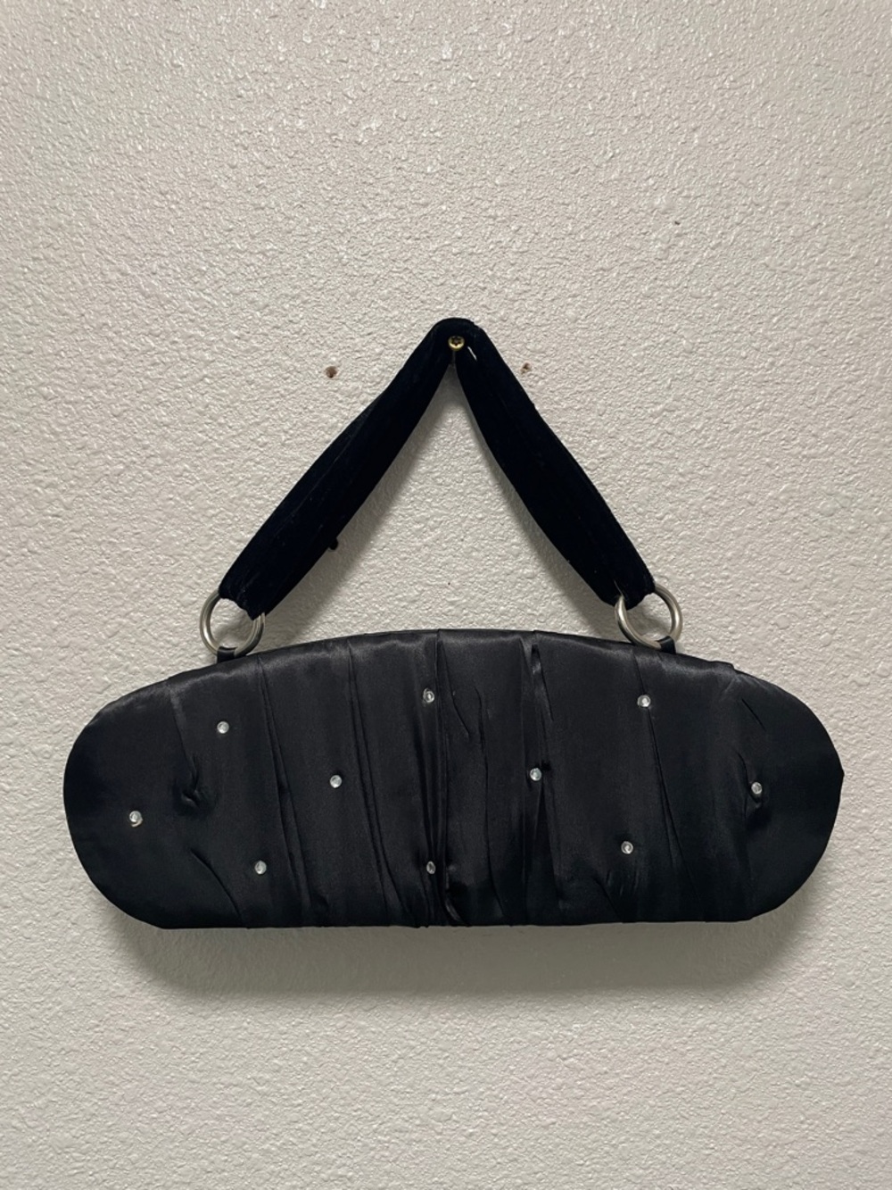 Victoria's Secret Black Satin Wristlet Clutch with Rhinestone Detail